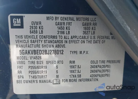 2011 Buick Enclave 1Xl z USA, uszkodzony, nr VIN 5GAKVBED2BJ278012